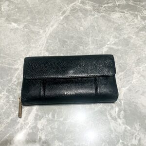 Black Chic Classy Fossil Multi Trifold Wallet | ID Card Holder Multi Zip /Pocket